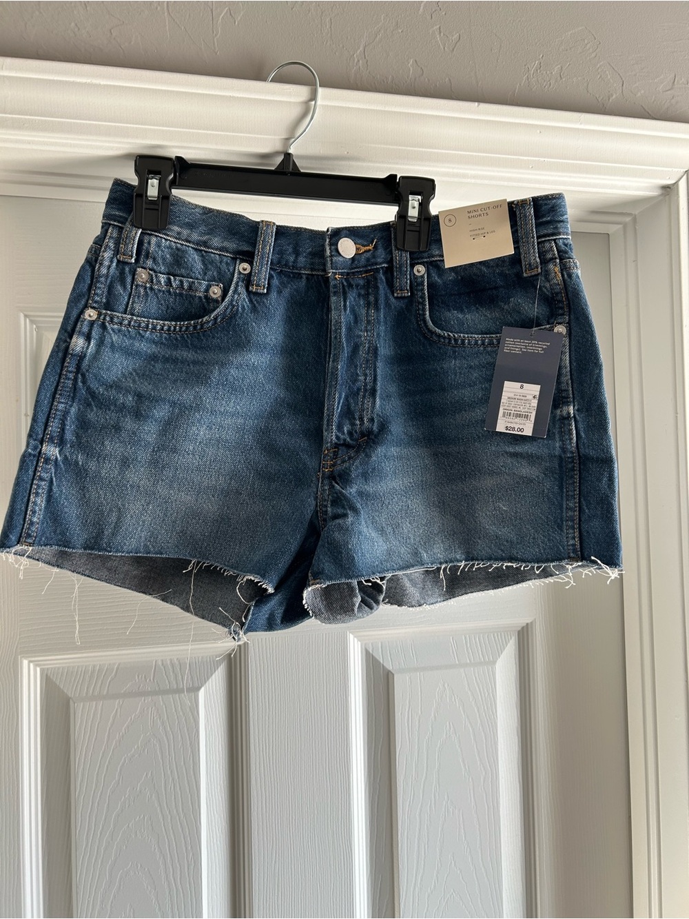 Universal Thread Women's High Rise Dark Blue Frayed Hem Denim Shorts